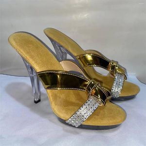 Chaussures de danse transparentes avec strass et cristal, pantoufles ultrafines à talons hauts pour femmes, plateforme en gelée, Sexy, blanches, 13cm