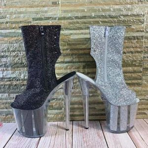 Zapatos de baile soles transparentes de 20 cm botas modelo de 8 pulgadas para el club nocturno show buces de pescado aperturas de cremallera vampiro lacinine