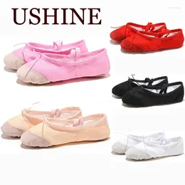 Chaussures de danse Ushine en cuir / tissu intérieur exercice de yoga rose Pracuères de gymnas