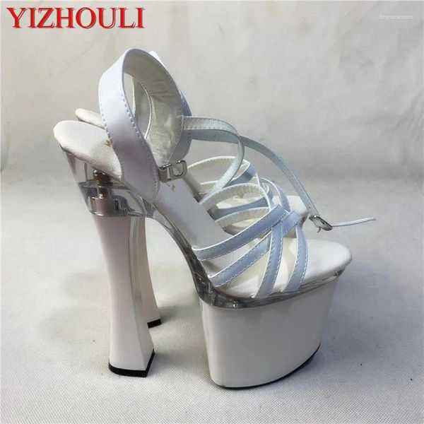 Chaussures de danse Sandales blanches Racines carrées 18 cm High High Model Model Stage Nightclub Show High Heed