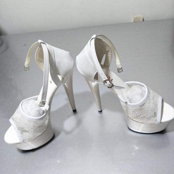 Chaussures de danse Paquet de mariée blanche avec robe de scène Fine 15 cm Super High Heels étanche