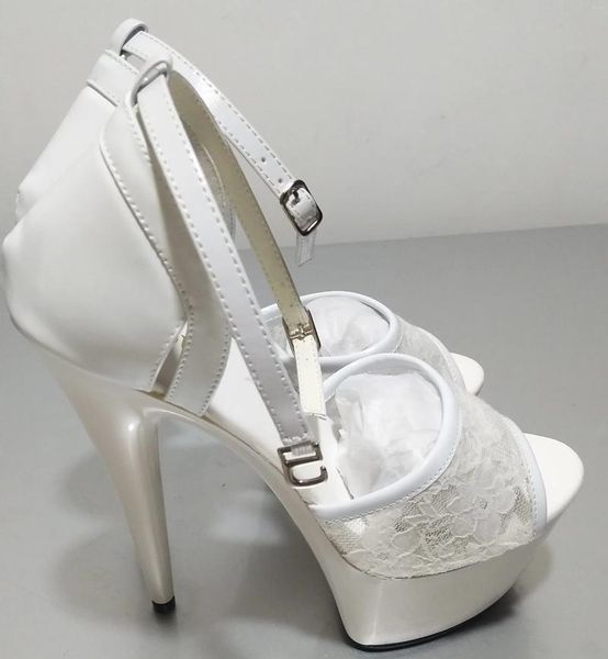 Zapatos de baile Paquete de novia de boda blanca con vestido de escenario Fino de 15 cm en tacones súper altos impermeables