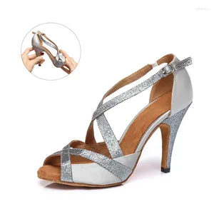 Chaussures de danse femme paillette en tissu salon de bal latin basse bachata salsa danse fille sandale de pratice de fond doux