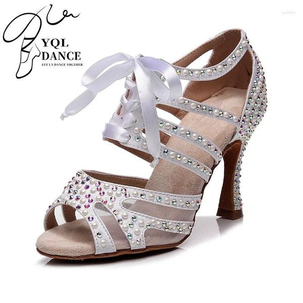 Chaussures de danse femme lacets up latin blanc balck nue bachata salsa pour danse filles en nage de perle de perle 3,5 pouces