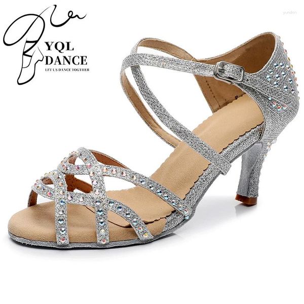 Chaussures de danse femme Sliver paillettes latin filles strass de ramine bachata salsa sandales pour la performance de mariage de fête