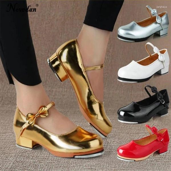 Chaussures de danse en cuir PU verni brillant pour femmes et filles, lacées, noir, blanc, rouge, pour enfants, enseignant, scène