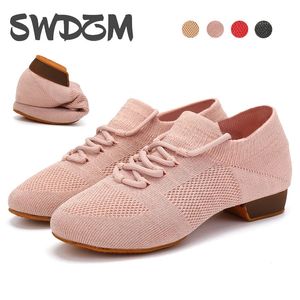 Chaussures de danse femmes salle de bal latine jazz tango pratique formation enseignement chaussures de danse femme dames filles tricoté salsa chaussures plates 240119