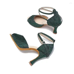 Chaussures de danse pour femmes, sandales noires, vert latin, rouge, noir, satin cubain, semelle souple brillante, talons hauts d'été