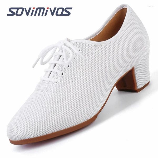 Dance zapatos de baile práctica de salón de baile para mujeres con cordones cerrados salsa moderna enseñanza de la enseñanza rendimiento profesional tacones blancos