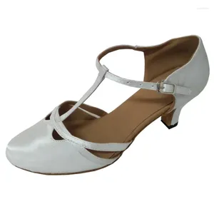 Dansschoenen dames aangepaste hiel gesloten teen ballroom feest latin salsa witte satijn indoor zachte zool schoen