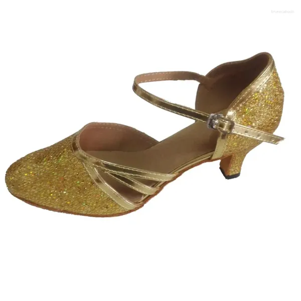 Zapatos de baile tacón personalizado tacón cerrado fielón de baile de salón latín salsa zapato de oro dama de la noche social de interior baile