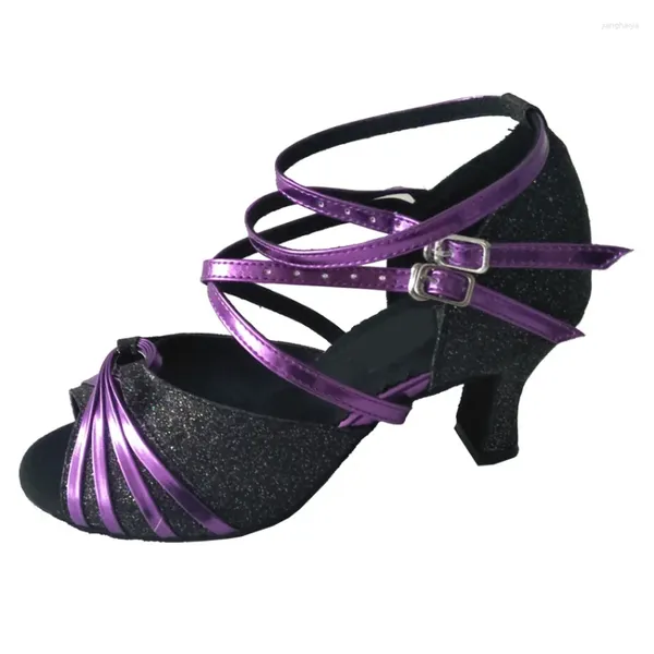 Zapatos de baile para mujer, sandalias de Salsa latina con tacón personalizado, punta abierta, zapato de baile negro para fiesta de noche profesional en interiores