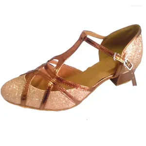 Chaussures de danse talon personnalisé pour femmes modernes à bout fermé Salsa Latin Ballroom Party Shoe T-Bar Strap Indoor Bronze Color Dancing