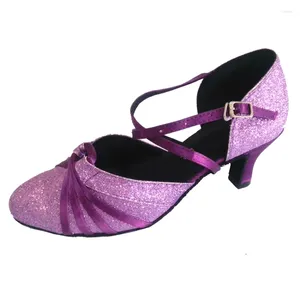Chaussures de danse talon personnalisé pour femmes modernes à orteil fermé Salsa Latin Ballroom Party Shoe Slotted Slotted Purple Dancing Indoor