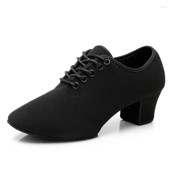 Chaussures de danse Oxford à talon épais pour femmes et filles, baskets modernes pour salle de bal, noires latines, tige de 3.5cm ou 5cm de haut Oxf