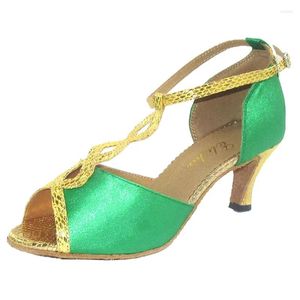Dansschoenen dames Latin salsa schoen aangepaste hiel groene avond socials feest dansen sandalen