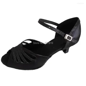 Chaussures de danse pour femmes, chaussures latines pour filles, bout ouvert, talon personnalisé noir, sandales de fête Salsa Socials