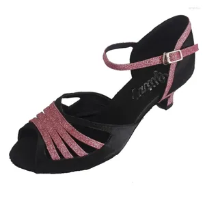 Zapatos de baile para mujer, Salsa latina profesional, hechos a mano, tacón personalizado, punta abierta, suela suave, fiesta social en interiores, salón de baile negro