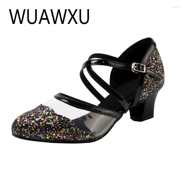 Chaussures de danse wuawxu vendant un tissu flash noir et blanc