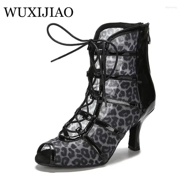 Chaussures de danse wuxijiao lacet noir up haut top women sandales sexy jazz talons intérieurs latin cha