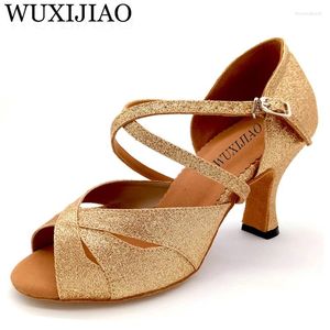 Dansschoenen wuxijiao salsa latin vrouw glitter en pu golden voor dames dames feest balzaal