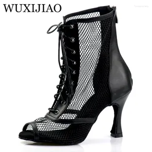 Chaussures de danse wuxijiao femmes talons hauts talons aigustos plus taille bottes en mailles fins fishmouth salle de bal