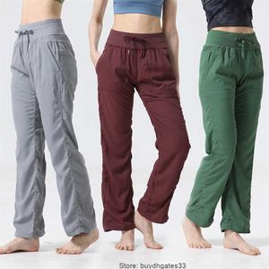 Dance Studio Lu Pantalones de tiro medio para mujer Casual Slim Fitness Sports Yoga Horn Pantalón de pierna ancha Diseñador Streetwear2721