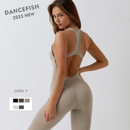 DANCEFISH Mooie Rug Mouwloze Lange Broek Sets Elegantie U Kraag Dancewear Workout Gym Antenne Yoga Jumpsuits 231229