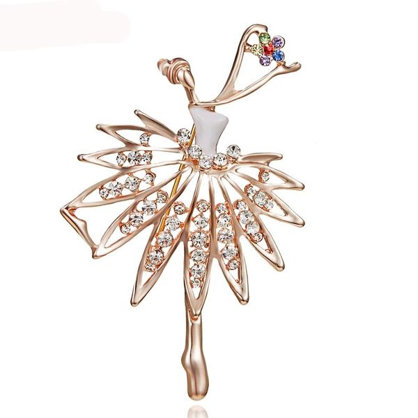 Broche de bailarina de princesa encantadora a la moda para chicas hermosas, broches de diamantes de imitación de cristal, alfileres, decoración de vestidos