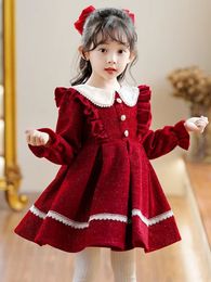 Ropa de baile 2023 Vestido lindo de princesa para niñas primavera otoño niñas coreanas cuello Peter Pan una línea vestidos de fiesta para cumpleaños 231130