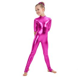 Dancewear Aoylisey Kids Lange Mouw Metallic Unitards Stinbeugels Dance Gymnastics Leotards Girls Glansen Dancewear Stage Performance Show Pak 231213