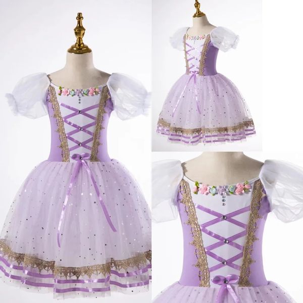 Dancewear Robe de ballet pour enfants Giselle compétition professionnelle danse lilas jupe bouffante robe longue costume de ballet adulte 231124