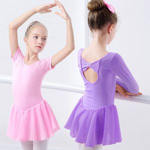 Dancewear Ballet Dress Gymnastics Tuchards For Girls Kids Kort Mouw Ballet Dancewear Chiffon Skirts Kids Bowknot Dance Dance Leotards 230520