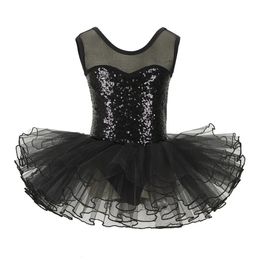 Dancewear Zwarte Pailletten Kids Party Fancy Kostuum Meisjes Ballet Tutu Turnpakje Jurk voor Prestaties 231124