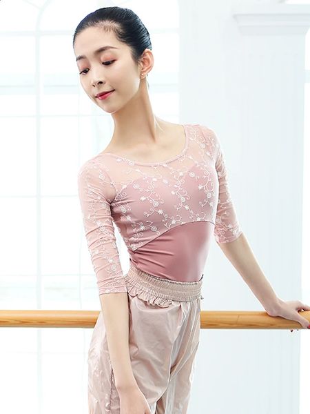 Vêtements de danse Body robe de danse femme été étoile broderie robe de gymnastique robe d'entraînement de ballet costume de corps adulte onesie dentelle 231102