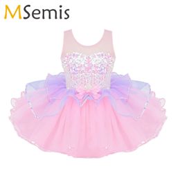 Dancewear Enfant Tutu Ballet Robe Filles Ballerine Tulle Costume Paillettes Maille Splice Bowknot sur La Taille Gymnastique Justaucorps Enfants Dancewear 231124