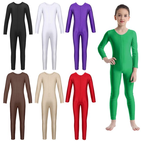 Dancewear Children's Ballet Gymnastique Leotard Costume de danse Girls Spandex Spandex Long Suit BodySuit Dancewear Kids Full Body Unitard 231213