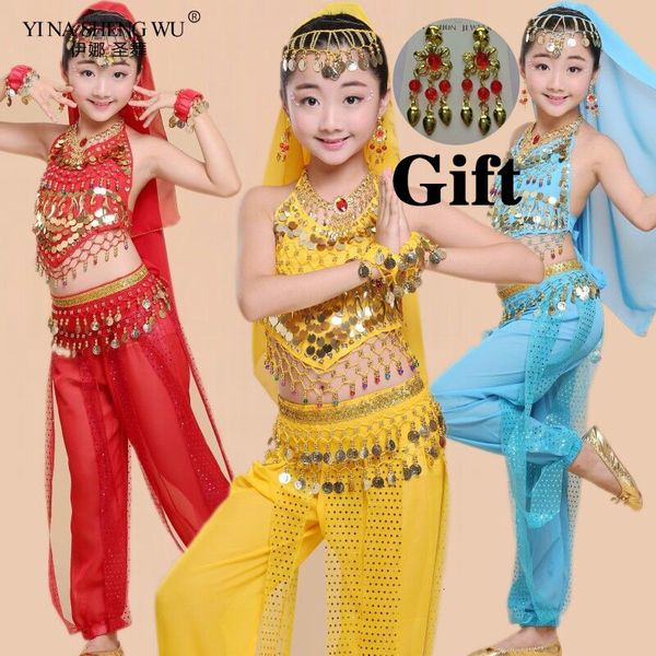 Ropa de baile Traje de danza del vientre para niños Traje de danza oriental danza del vientre Traje de danza india Traje de danza del vientre para niños Indio 6 colores 230601