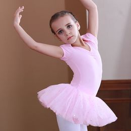 Dancewear Robe de ballet élégante pour fille, vêtements de danse à manches courtes, jupe de sport pour enfants en bas âge, pratique de gymnastique, justaucorps de danse 231102