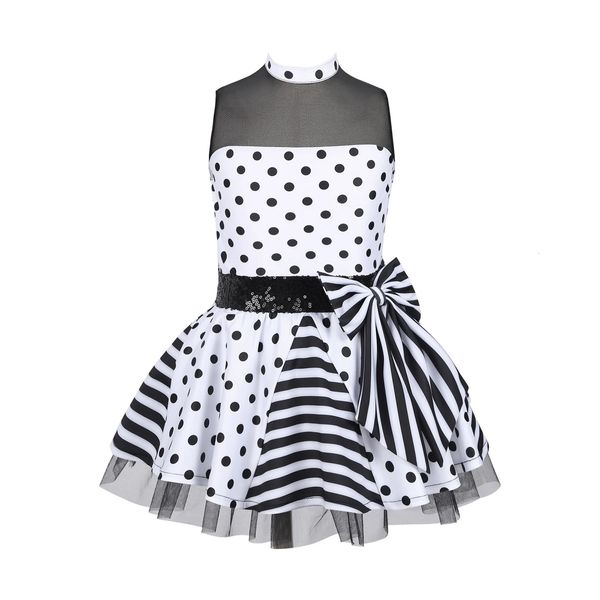 Dancewear Filles Ballet Tutu Danse Justaucorps Robe Enfants Sans Manches Paillettes À Pois Imprimer Robes En Maille Ballerine Scène Performance Costume 231124