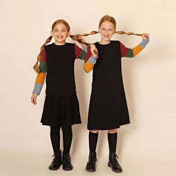 Dancewear Filles robes manches colorées ensemble automne hiver col rond enfants vêtements enfants vêtements fille robe coton avec manche gaufrée 231030
