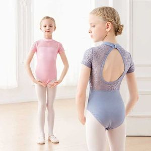Dancewear Girls Kids Ballet Leotard Enfant Costume de danse Lace Lace Stand Collar Gymnastique Bodys Backless Withless Wifles