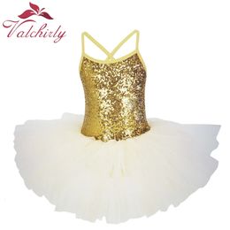Vêtements de danse Costume de ballerine dorée robe de Ballet à paillettes filles vêtements de danse Tutu justaucorps de Ballet pour enfants et tout-petits 231124