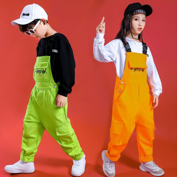 Dancewear Hip Hop Jazz Dance Costumes Enfants À Manches Longues Top Salopettes Garçons Filles Hiphop Vêtements Street Dance Stage Show Wear 230330