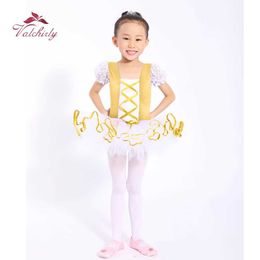 Dancewear Hot Sale Girls Yellow Ballet Dance Dress Golden Velvet Kids Ballet Tutu Gymnastics Tuchards kostuums voor uitvoering Y240524