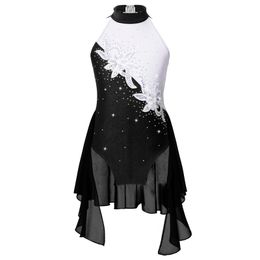 Dancewear Enfant Filles Ballet Gymnastique Justaucorps Robe Strass Paillettes Danse Lyrique Figure Patinage Sur Glace Dancewear Ballerine Costumes De Scène 230920