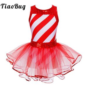 Dancewear Kid Girls Sequins Striped Christmas Costume Candy Cane Mrs Santa Claus Ice Skating Dance Dance Tutu Dress Ballet Dancewear Y240524