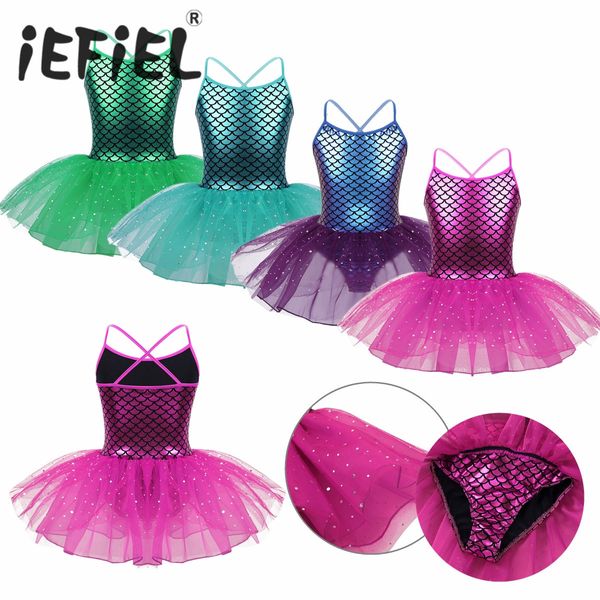 Dancewear Enfants Filles Ballerine Fée Bal Costume De Fête Enfants Paillettes Sirène Robe De Danse Dancewear Gymnastique Justaucorps Ballet Tutu Robe 230407