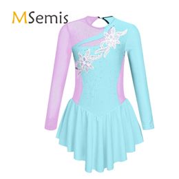 Dancewear Enfants Filles Ballet Tutu Robe De Danse Porter À Manches Longues Encolure Ronde Brillant Patinage Artistique Ballerine Robe De Danse De Soirée 230520