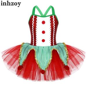 Dancewear Kids Girls Elf Kerst Candy Cane Costume Mouwloze pluche ballen ballet tutu jurk schaatsen dans luier themafeest danswearl2405